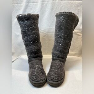 UGG Cali Casual Style Sparkly Grey Knit Boots Cozy Footwear Genuine Luxe Durable